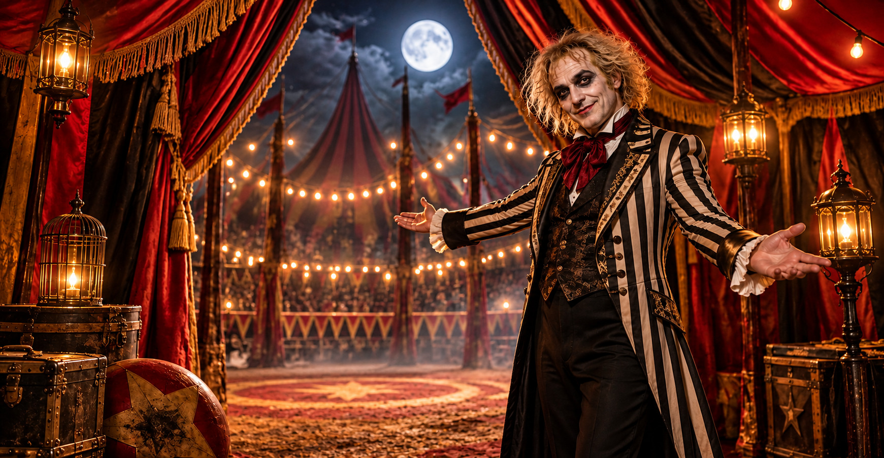 Illustrazione artistica di un maestro di cerimonie in un tendone da circo